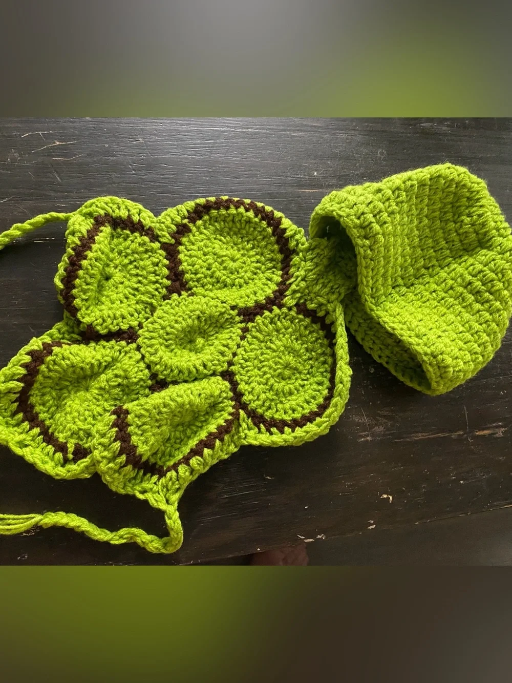 Newborn to 4 months or so crocheted turtle photo op outfit